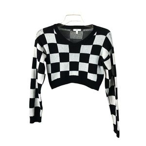 SWEATER - Women's BP. Black And White Checkerboard Cropped Sweater. Size XS
